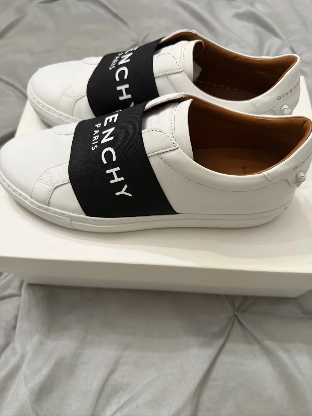 Givenchy  Women White Leather Slip-On Sneakers with Black Logo Strap